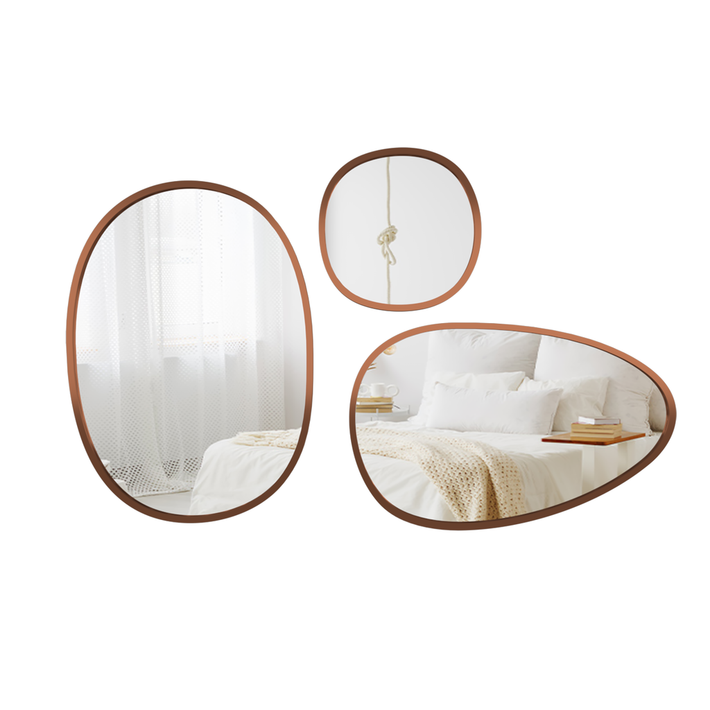 Modern Pebble Shaped Wall Mirrors Set of 3 with Copper Finish
