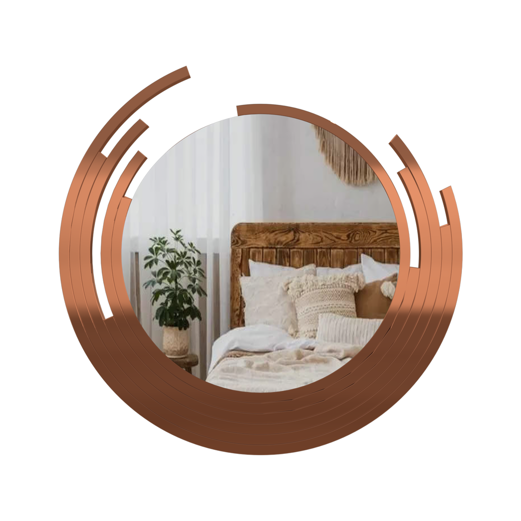 Premium Quality Asymmetric Designer Copper Finish Round Wall Mirror