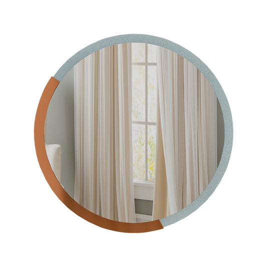 Minimalist Copper & Silver Finish Round Wooden Wall Mirror