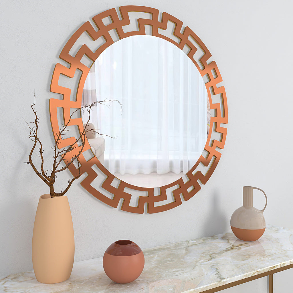 Modern Geometric Design Copper Finish Circular Vanity Mirror