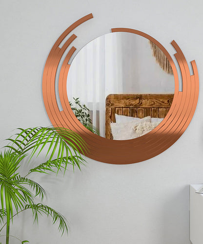 Premium Quality Asymmetric Designer Copper Finish Round Wall Mirror