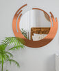Premium Quality Asymmetric Designer Copper Finish Round Wall Mirror