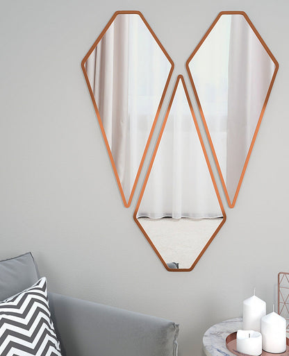 Tringle Shape Diamond Cut Copper Finish Vanity Mirrors Set Of 3